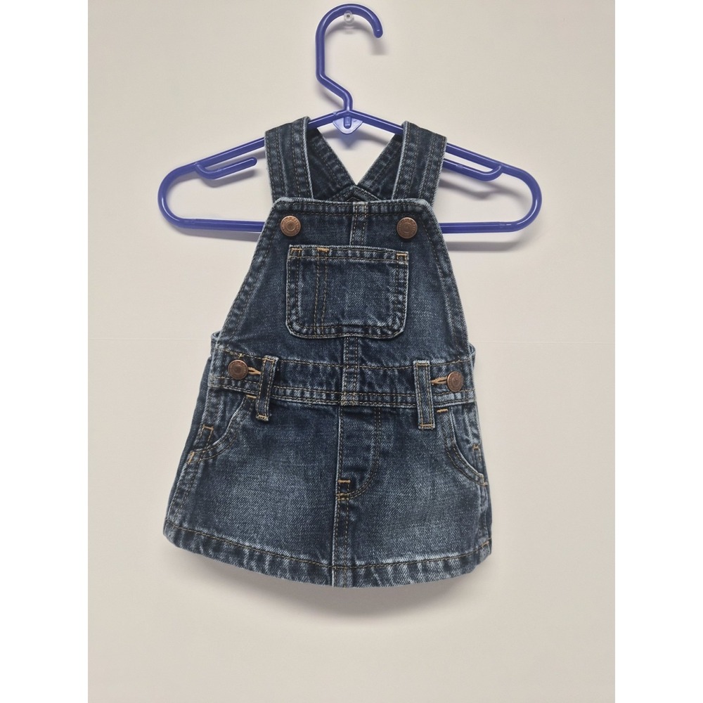 Old Navy Denim Overall Dress with Ruffle Trim Size 0-3 Months